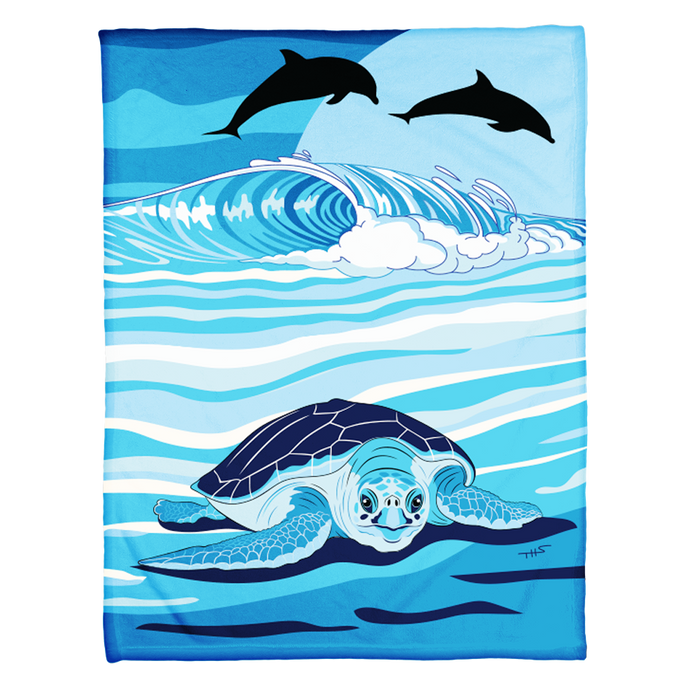 Sea Turtle and Dolphins Coral Fleece Blanket