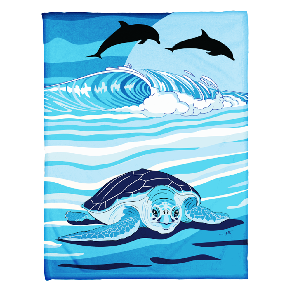Sea Turtle and Dolphins Coral Fleece Blanket