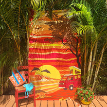 Van Camping on a Hawaii Beach Printed Cotton Tapestry